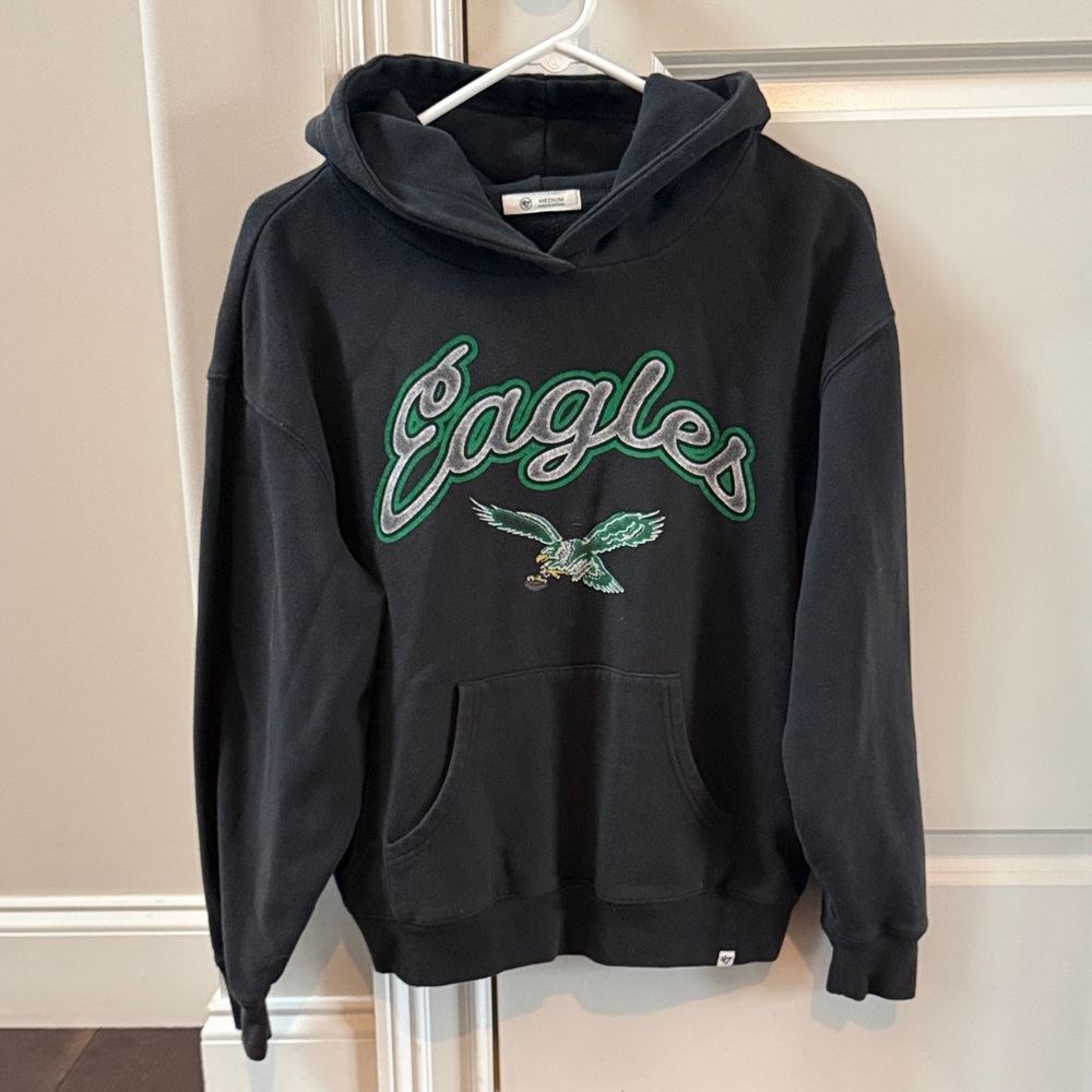 Womens 47 Brand Black and Green Eagles Hoodie Medium